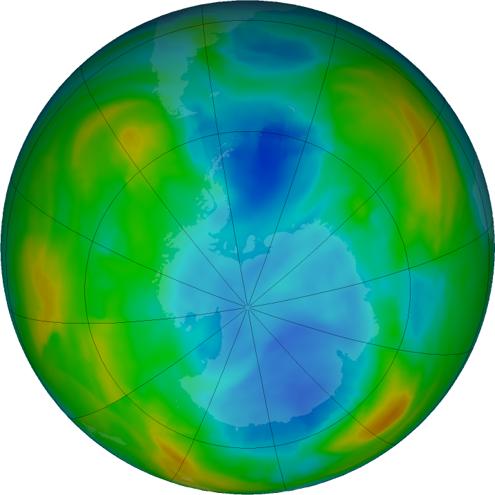 Antarctic ozone map for 20 July 2018